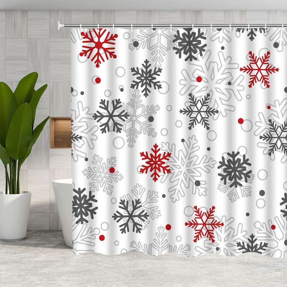 DMTTY Christmas Shower Curtain Xmas Big and Small Red Gray