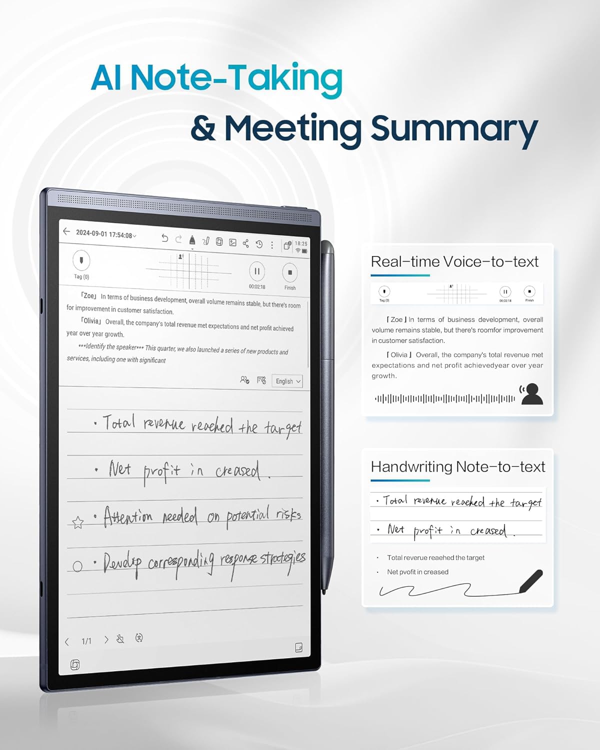 iflytek AINOTE Air 2 with Stylus Pen,8.2-inch AI Note-Taking Tablet Writing Paper Tablets,Digital Notebook Support AI Voice-to-Text Transcription, Multi-Languages Chatgpt for Work/Meetings/Study