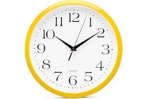 Bernhard Products Yellow Wall Clock 10 inch Silent Non Ticking Battery Operated Quartz Easy to Read Round Classroom Home Decor for Kids Playroom Baby Room Nursery Fun