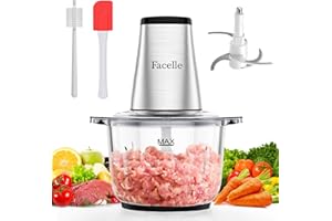 Food Processor, Facelle Meat Grinder 8-Cup Food Chopper Electric Vegetable Chopper 500W With 2L Glass Bowl & 4 Sharp Blades M