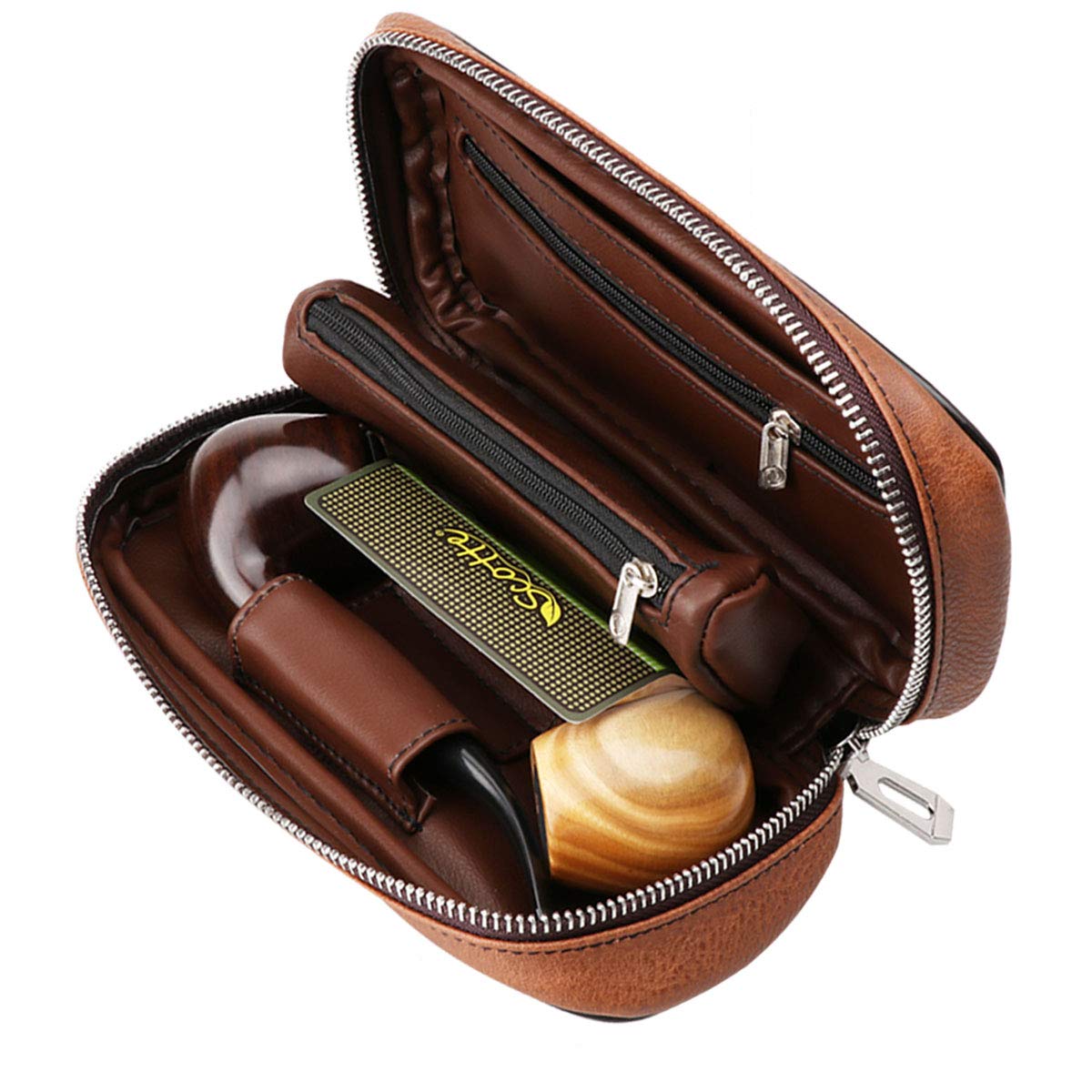 Scotte PU Leather Tobacco Smoking Wood Pipe Pouch case/Bag for 2