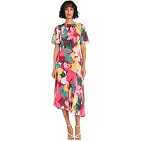 knee length dresses for ladies Maggy London Floral Embroidered Tulle Dress Lavender/ Green
