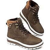 kufeiti Women's Waterproof Fur Lined Winter Boots Platform Black Combat Non Slip Boots with Side Zipper Snow Ankle Boots for Outdoor Hiking Work(Tan, US10)