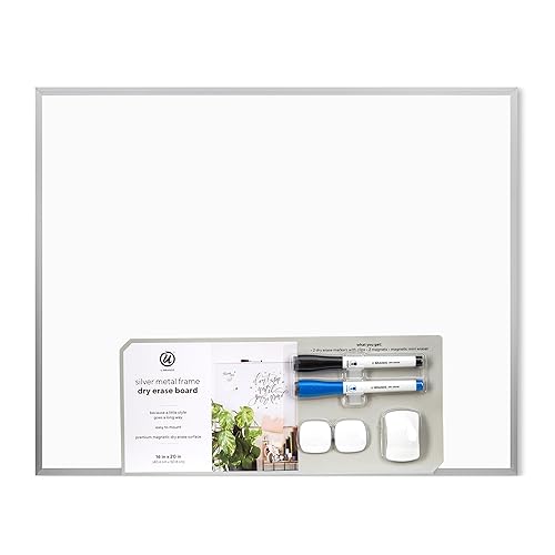 U Brands Whiteboard, Magnetic Dry Wipe Board 51x41 cm with Silver Aluminium Frame, Includes 2 Markers, 2 Magnets and Eraser, Wall White Board for Home, Office, School, Classroom