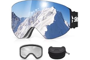 Snowalva Ski Goggles, OTG Over Glasses Snowboard Goggles with 2 UV400 Anti-Fog Detachable Magnet Lenses for Men&Women Adult