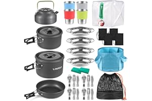 Lixada 33PCS Camping Cookware Kit Cookware Mess Kit Outdoor Cooking Utensils Kit with Tableware Collapsible Bowl Pan for Fami