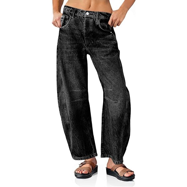 Womens Stretchy Mid Rise Barrel Jeans Vintage Loose Wide Leg Womens Stretchy Mid Rise Barrel Jeans Vintage Loose Wide Leg
