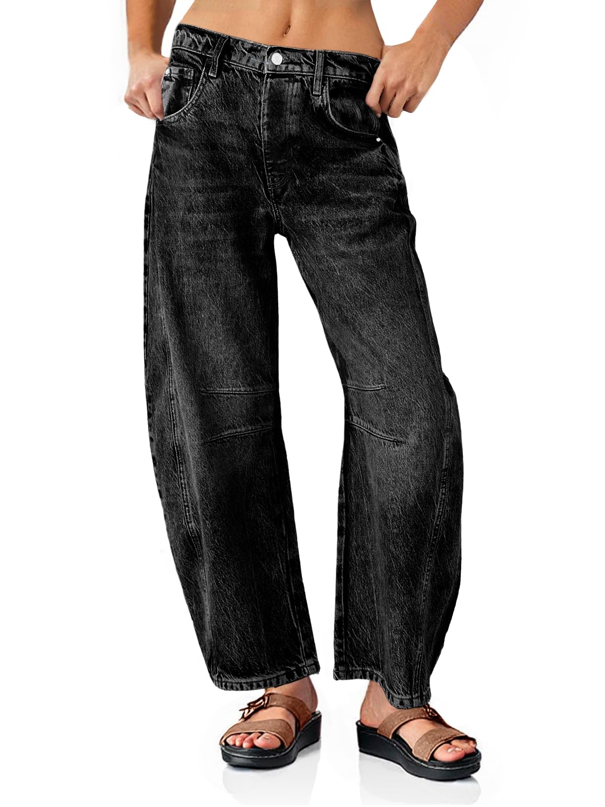 Photo 1 of PLNOTME Women's Baggy Boyfriend Jeans Vintage Wide Leg Mid Rise Barrel Denim Ankle Pants