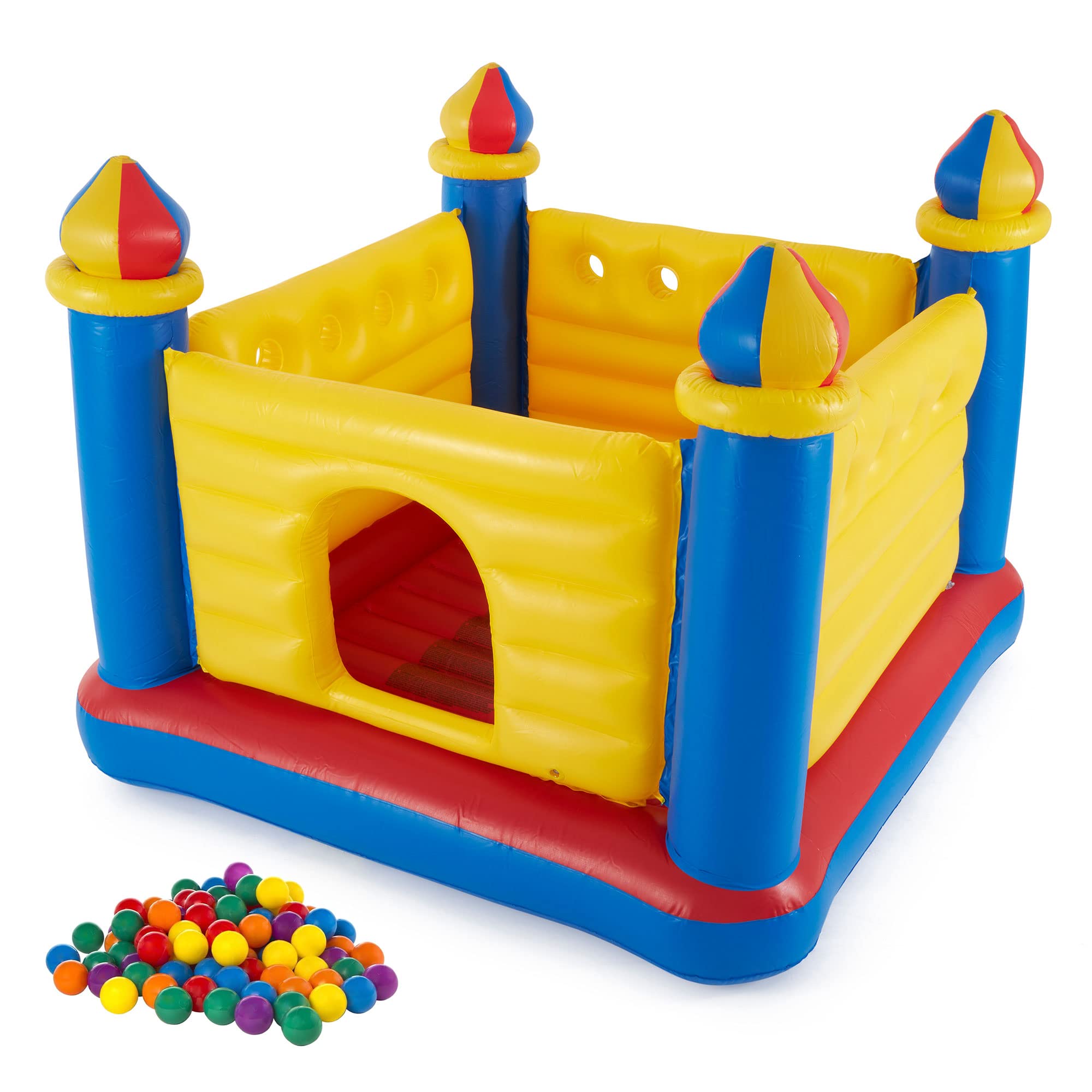Photo 1 of *** REFERENCE PICTURE**Intex Indoor Outdoor Inflatable Jump-O-Lene Kids Bouncer Castle House Ball Pit and Small Plastic Multi-Colored Fun Ballz with Carrying Bag, 100 Pack