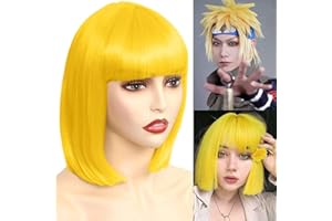 Akkya Yellow Bob Wigs with Bangs for Women Short Colored Straight Synthetic Hair Yellow Wig for Party Costume Cosplay (12inch,Yellow)