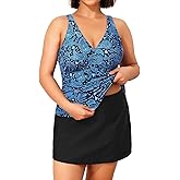 Daci Women Plus Size Tummy Control Tankini with Skirt Two Piece Bathing Suits V Neck Swimsuits