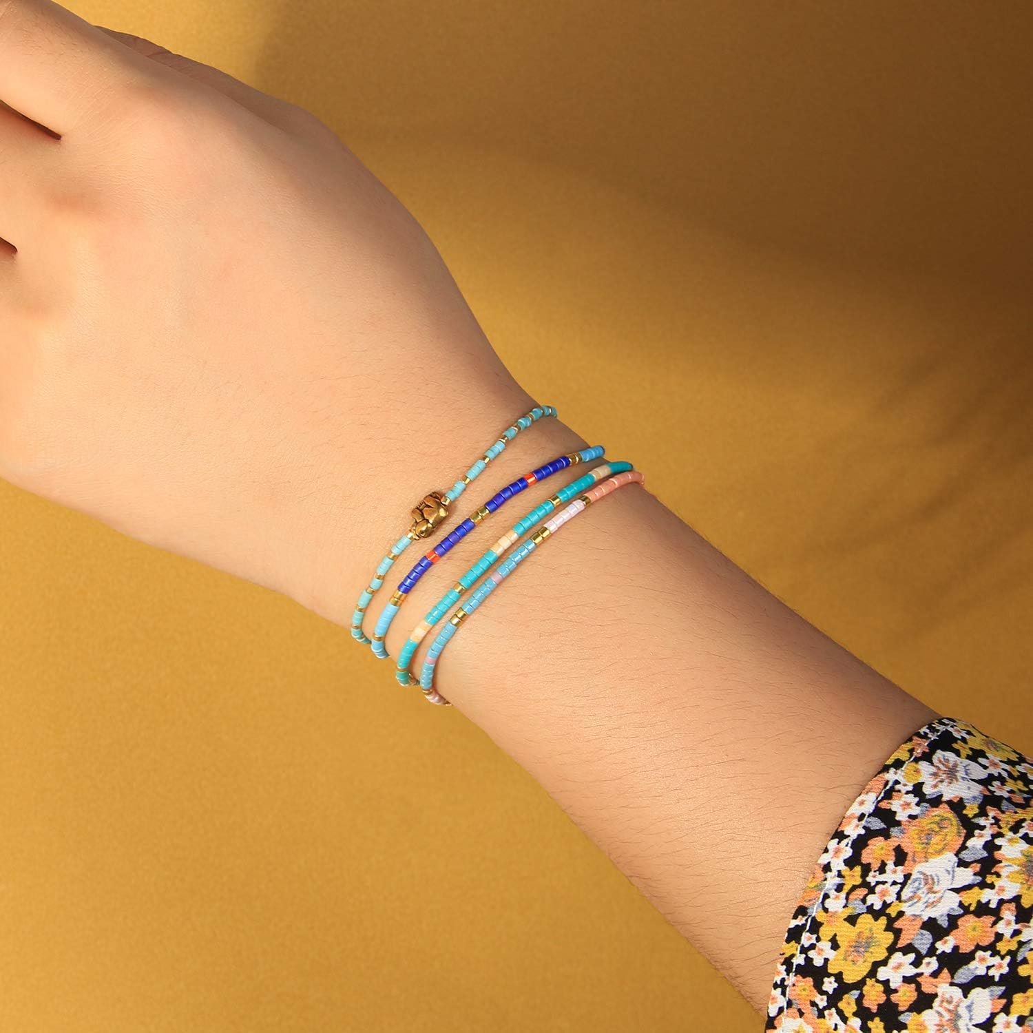 KELITCH Boho-color Crystal Shell Beaded Friendship Bracelets Handmade Strand Bracelet Bangles Jewelry For Women (Blue Gold) - Image 3