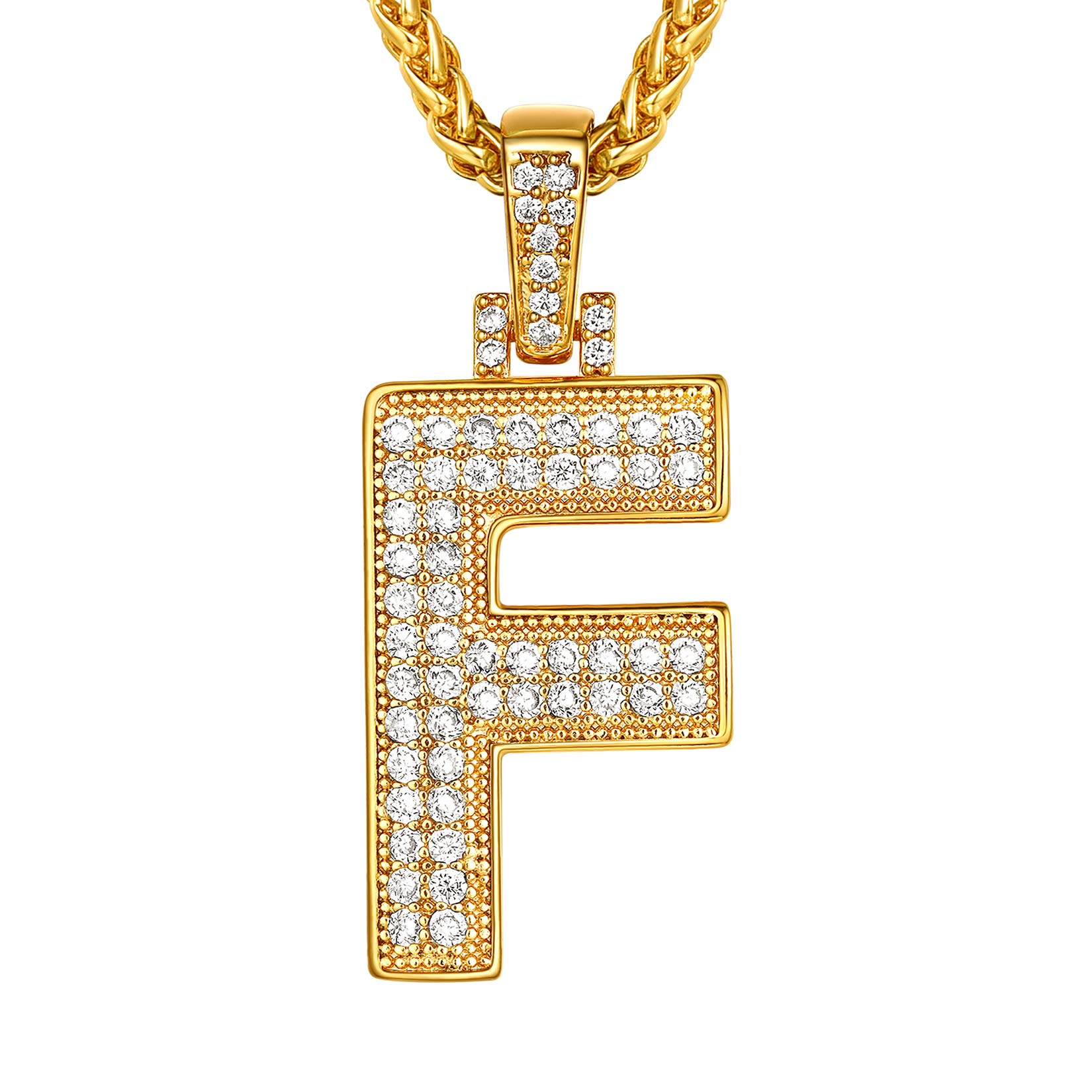 Suplight Gold Customize Name Script Letter Pendant/Hip Hop Jewelry/Bling Initial Alphabet Necklace/Mens Jewelry/F Pendant/Gift for Him/Customize