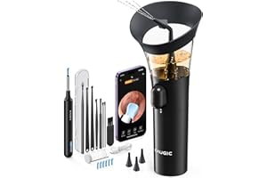 KAUGIC Ear Wax Removal - One-Hand Manual Ear Cleaner with Camera, 7 PCS Ear Spoons, Safe Ear Irrigation Kit for Adults (Black)