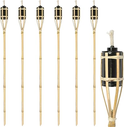 Harbour Housewares 6X Natural Bamboo Garden Torches 113cm Outdoor Lamp Oil