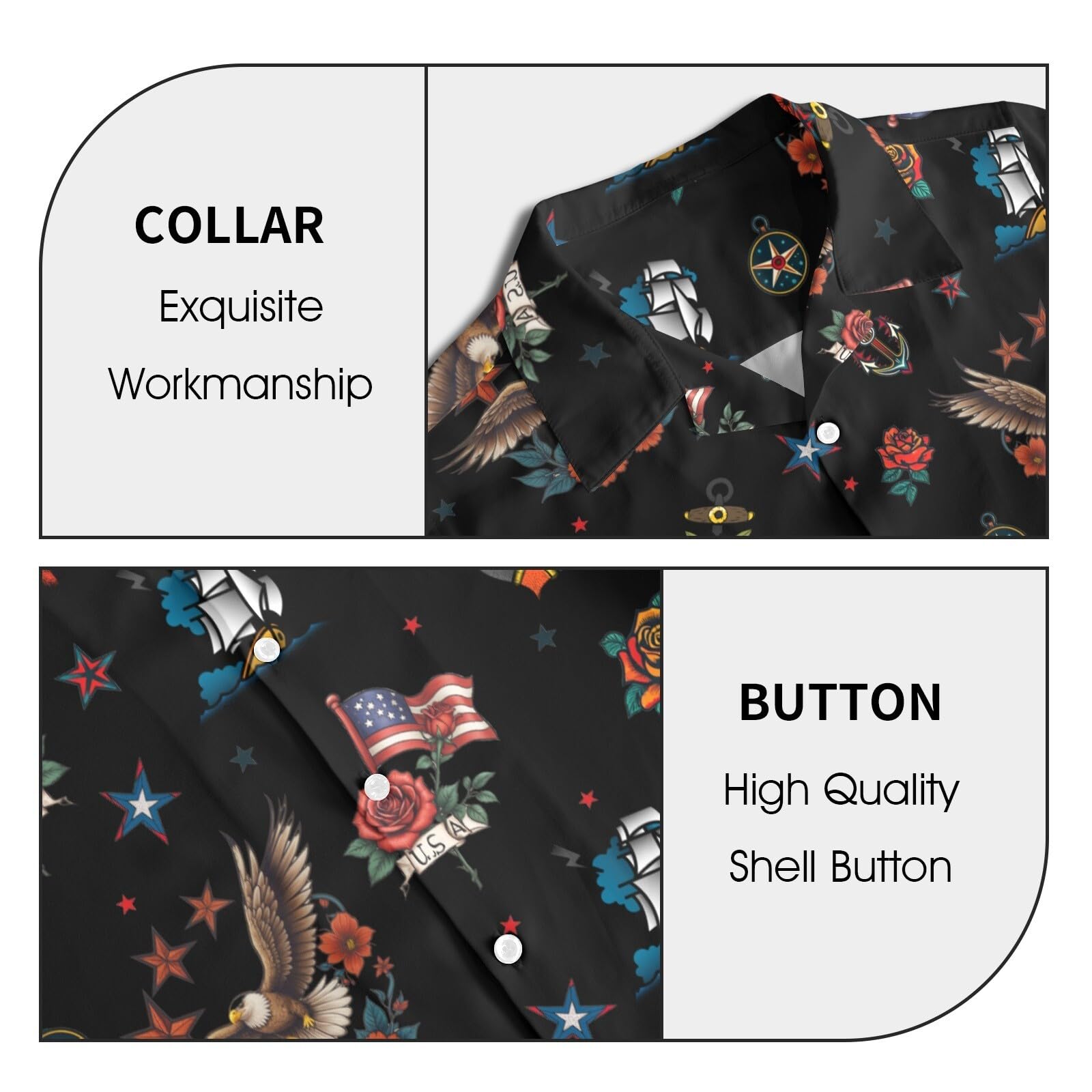 HUGLAZY American Flag Eagle Hawaiian Shirts Short