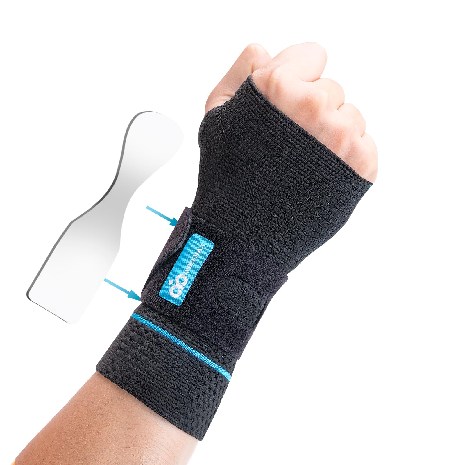 INDEEMAX Wrist Support with Removable Metal Splint and Compression Stap, Carpal Tunnel Wrist Splint for Pain Relief, Arthritis, Tendonitis, Breathable Wrist Brace Fits Man and Woman,Right Hand,L