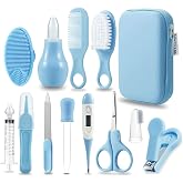 PandaEar Baby Healthcare &amp; Grooming Kit - Baby Safety Set Comb, Brush, Finger Toothbrush, Nail Clippers, Scissors, Nasal Aspirator - Nursery Care Kit (Blue)