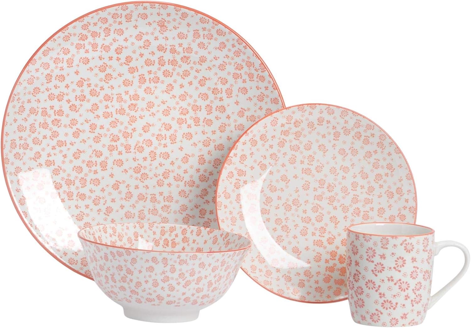 Nicola Spring 24 Piece Daisy Patterned Dinner Set Dinner Plates, Side
