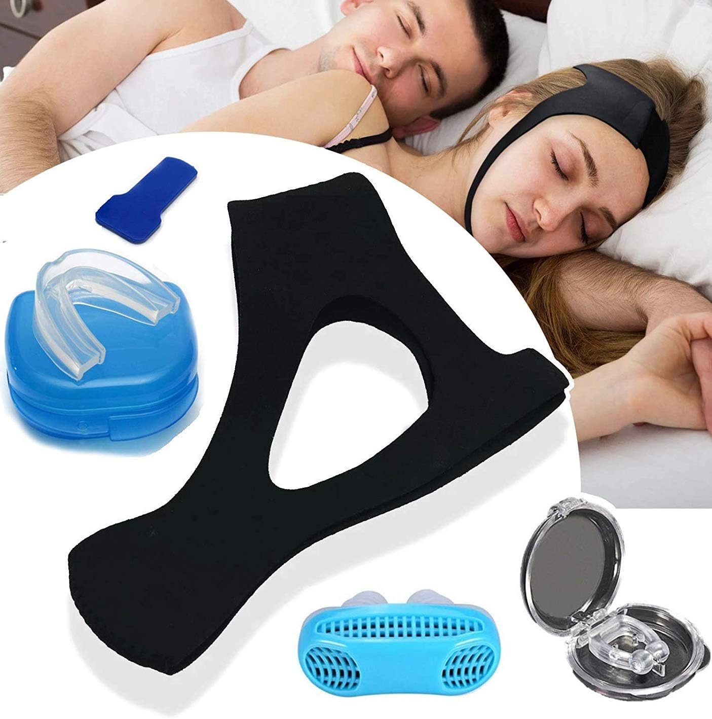 Snoring Recovery & Prevention Kit - Quality Nights Sleep Solution - Anti Snore Devices Including Chin Strap / Mouthpiece / Ventilator / Nasal Inserts