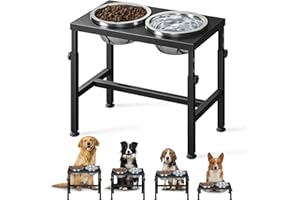 Zarler Metal Elevated Dog Bowls for Large Medium Dogs, 4 Height Adjustable Dog Bowls Elevated, Raised Dog Bowl Stand with 2 Stainless Steel Dog Food Bowls, 4.9 ”, 11.8 ”, 13 ”, 14 ” Dog Bowl Stand