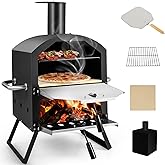 Giantex Outdoor Pizza Oven Wood Fired, 2-Layer Pizza Maker with 12-Inch Pizza Stone, Pizza Peel, Removable Cooking Rack, Wate