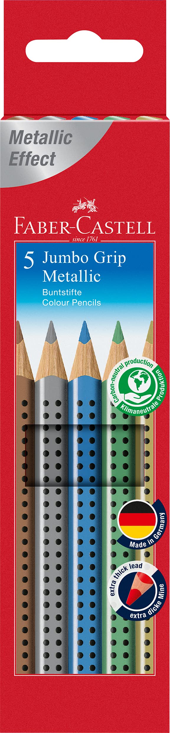 Faber-Castell 110993 5 Jumbo Grip Metallic Colour Pencil