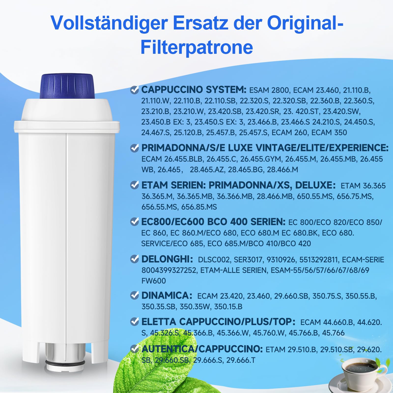 Molifal Wasserfilter, Ersatz für Delonghi Kaffeevollautomaten DLSC002 Filter, kompatibel mit Delonghi Dinamica, Magnifica S, Eletta Explorer, ETAM Autentica EPAM und ECAM-Serie Kaffeeautomat (6-Stück) 2