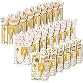 Tenare 24 Pcs Small Gift Bags Mini Metallic Paper Bags Bulk Tiny with Handles Tissue Paper for Jewelry Gift Wrapping Valentine's Day Birthday Party Supply(4×2.75×4.5 Inch,White Gold)