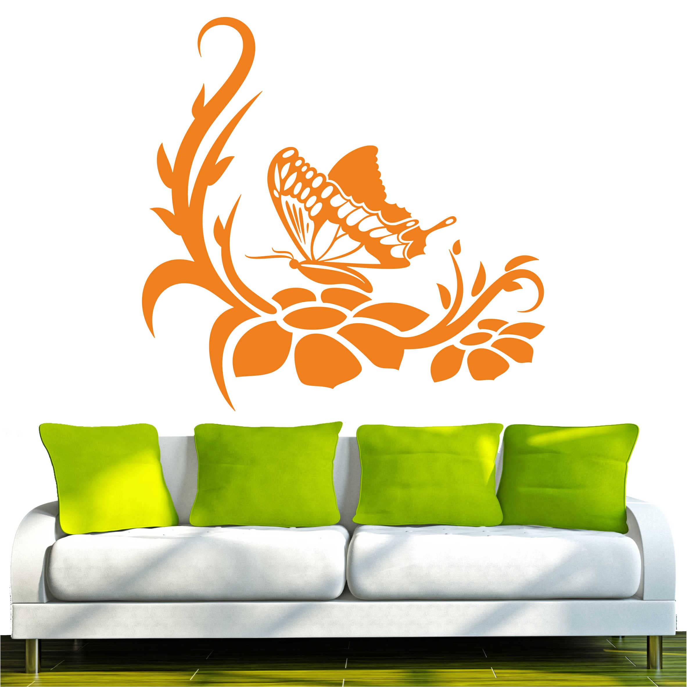 Indigos d176 Cute Butterfly Vine Plant Tribal Wall Sticker 40 x 39 cm Orange Vinyl 40 x 39 x 1 cm