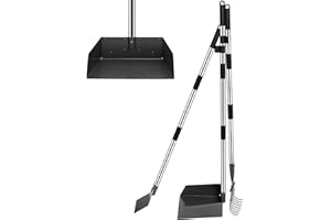 Niubya Pooper Scooper for Dogs, Metal Poop Scooper Tray Spade and Rake Set, Poop Scoop with Adjustable Long Handle, Dog Pooper Scooper for Pet Waste Removal