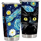 GIINAL Funny Starry Night Black Cat Water Bottle,Funny Cat Travel Coffee Mug,Cats Lovers Gifts,20 Oz Stainless Steel Insulated Tumbler,Gifts for Van Gogh Lover,Mom,Women,Friends,1Pcs