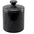 Creative Home Natural Black Marble SPA Collection Cotton Ball Swab Holder Bathroom Makeup Storage Jar Container Organizer, 3.8" Diam. x 5.2" H, Black