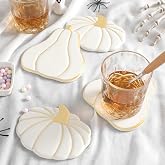 Hushee 4 Pcs Marble Pumpkin Fall Coasters Drink Coasters | Pumpkin Cup Mat Pad for Autumn Harvest Thanksgiving Halloween Home Bar Kitchen Office Housewarming Party Table Decoration