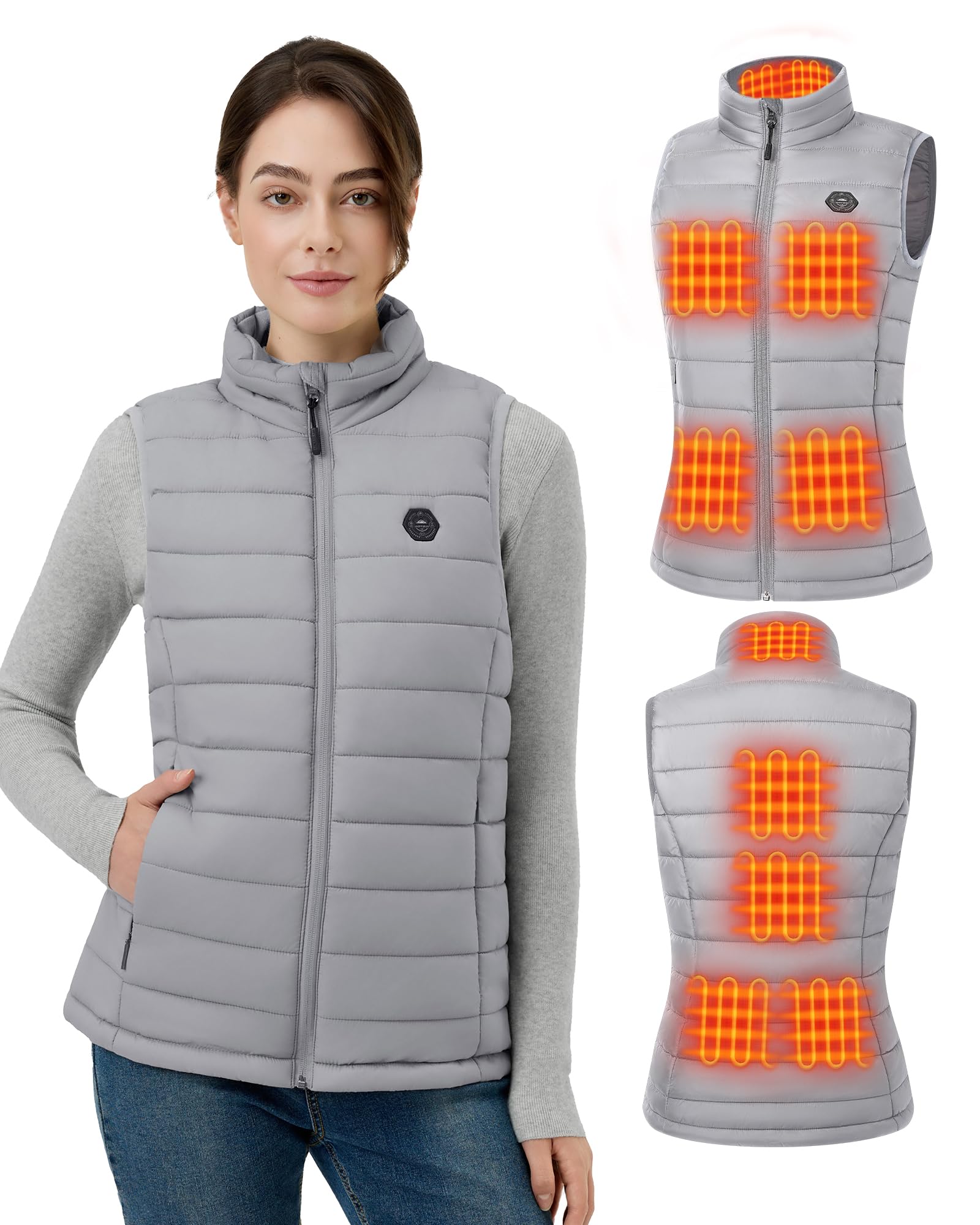 Photo 1 of GOTOBI Women's Heated Vest with 16000 mAh Battery Pack Included, Ergonomics Heating System, Smart Temp Control, Lightweight Heated Jacket for Women,Grey,XL