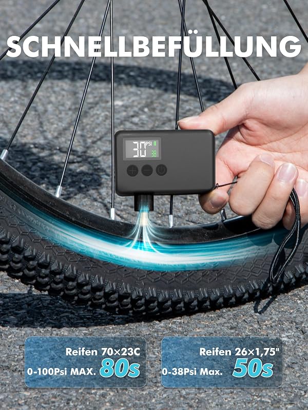 Mini Fahrradpumpe Elektrisch 120PSI Elektrische Luftpumpe Manometer Rennrad