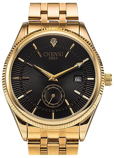 fanmis Herren Luxus Analog Quarz Schwarz Zifferblatt Gold Armbanduhr Business Edelstahl Band Kleid Armbanduhr Classic Kalende