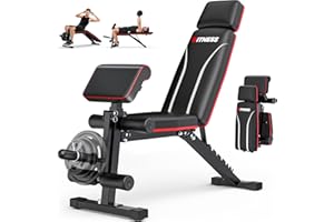 Fostoy Foldable Workout Bench, Adjustable Weight Bench for Home Gym, Multi Functional Gym Bench w/Leg Extension &Preacher Pad