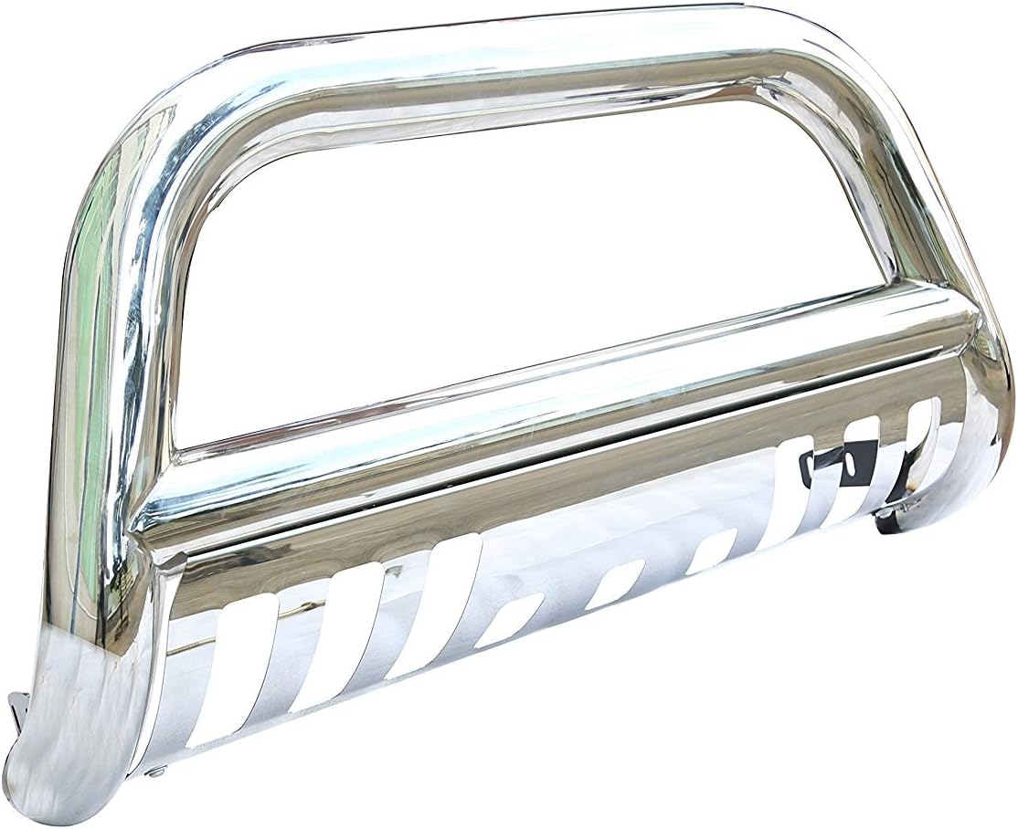 Refineon for 2009-2017 Dodge Ram 1500 Stainless Steel Bull Bar Grill Guard Bumper with Skid Plate and Optional Light Holes RD02G0817