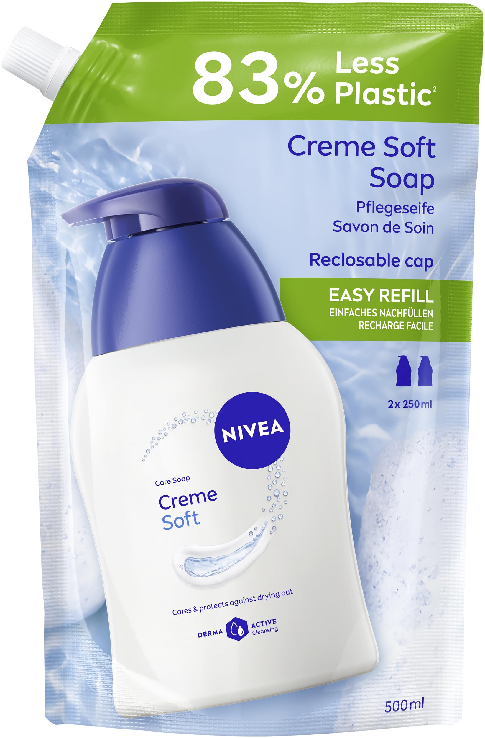 NIVEA Creme Soft Pflegeseife Nachfüllbeutel (500 ml), pflegende Handseife mit Mandel-Öl, mild duftende Flüssigseife zur sanften und hygienischen Reinigung