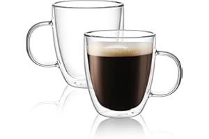 CnGlass Large Double Wall Coffee Mug 17oz,Insulated Glass Coffee Cups with Handle,Set of 2