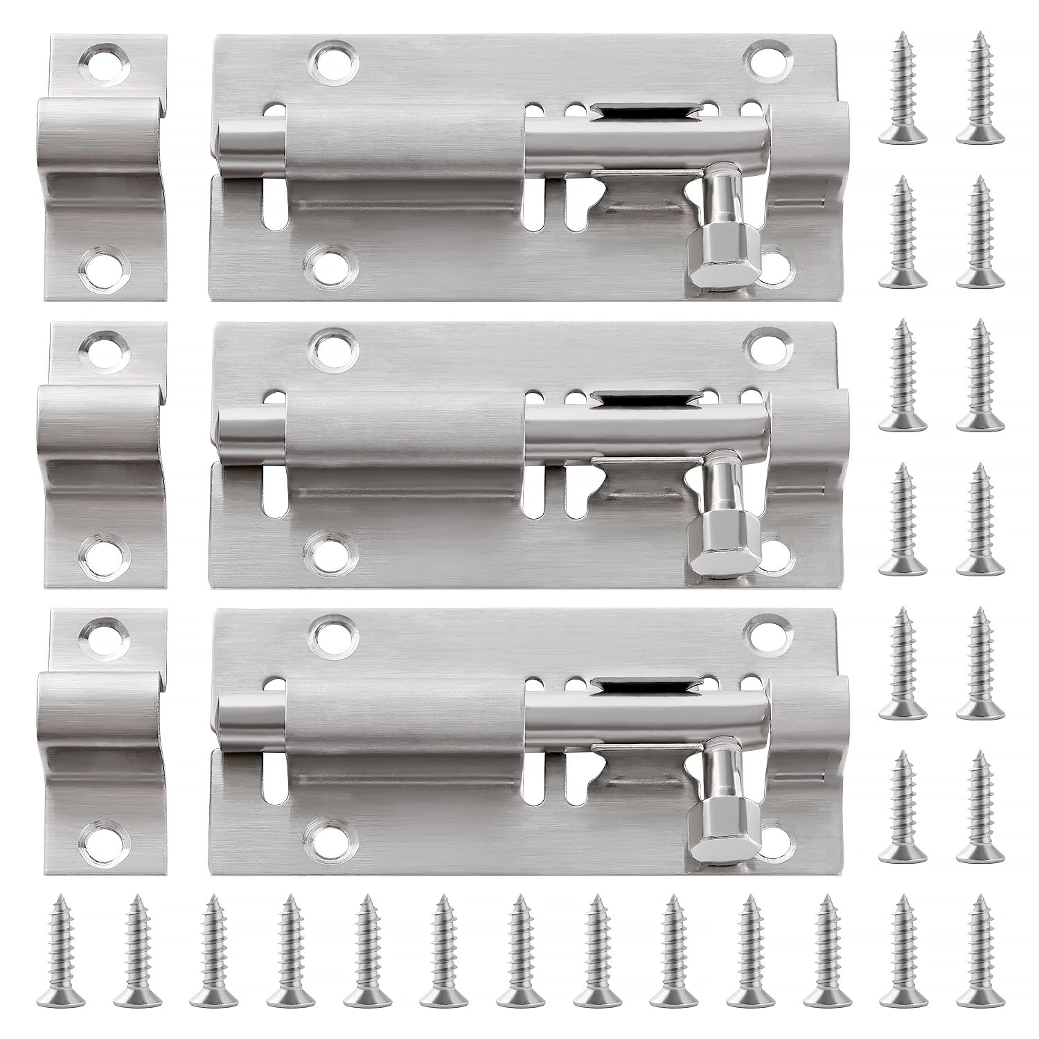 Lyeteung 3 PCS 73mm Door Barrel Bolt, Catch Latch Slide Bolt, Barrel Slide Latch Lock Stainless Steel, with Screws, for Bathroom Toilet Shed Door Furniture Pet Gate