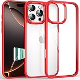 Supdeal Shockproof Clear Case for iPhone 16 Pro Max, [Camera Control Button] [10FT Military Drop Protection] Hard Clear Back Silicone Edge Four Corner Airbags Phone Cover, 6.9 inch, Red