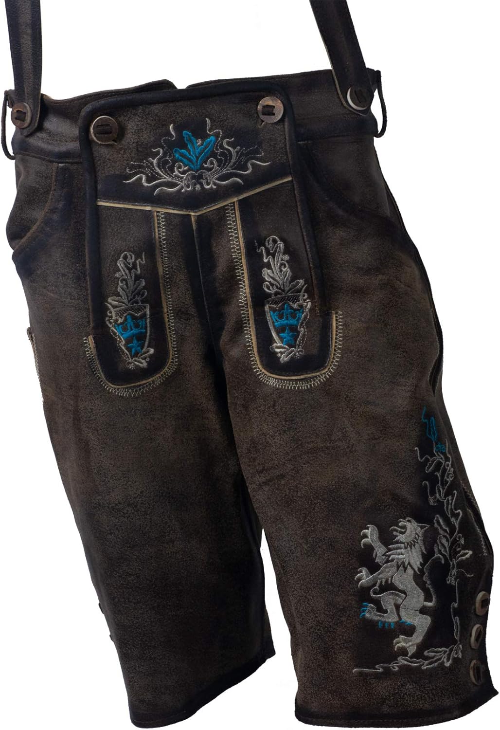 Oktoberfest Bavarian Herren Lederhosen Men Authentic German Outfit Coal Grey: Clothing