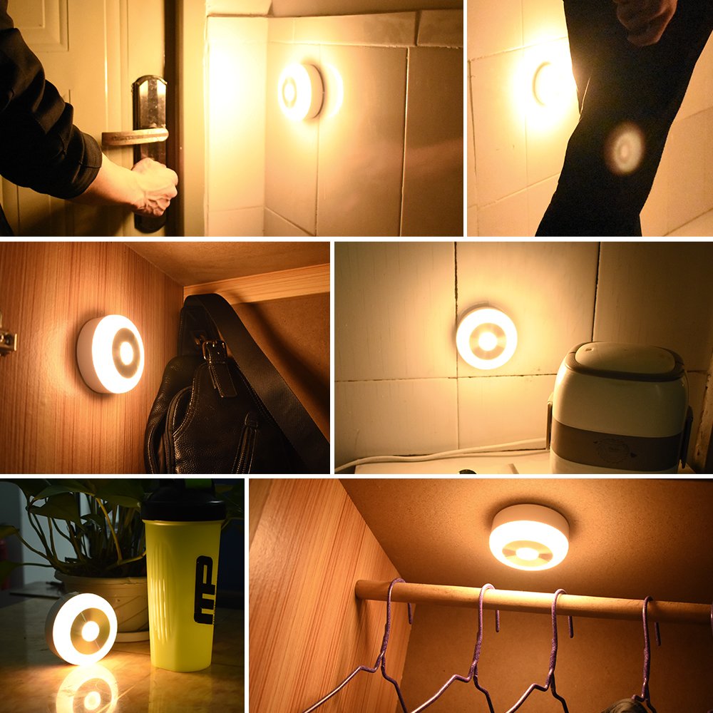 GOESWELL Motion Sensor Night Light Battery Operated, Motion-Sensing LED Stick-Anywhere Under Cabinet Lights for Stairs, Hallway, Bathroom, Kitchen, Closet (Pack of 2, Warm White)