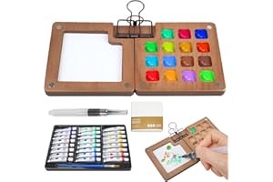 GLOXLITE Mini Paint Palette Travel Kit,Mini Travel Watercolor Palette Set,Pocket Artist Acrylic colour Sets with Watercolor Pens,Binder Clips, Include 24 Colors Paint for Beginners Artists Students