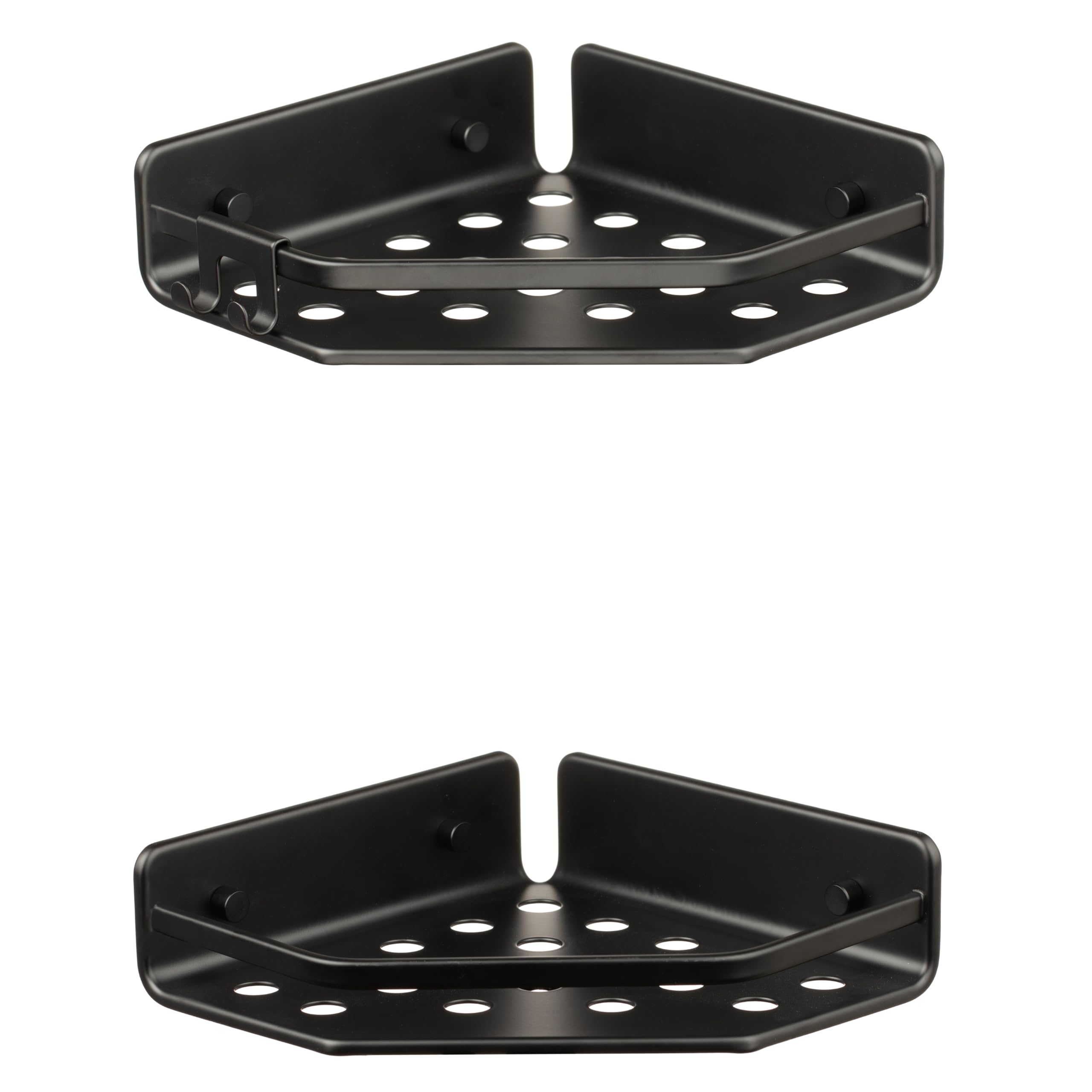 TATAY Pack of 2 Shower Shelf No Drilling Corner Aluminium | Includes Screws and Quick Fix Mounting System | Moisture Resistant | Modern | Easy Drainage | 20 x 5.5 x 20 cm - Serenity Model - Black