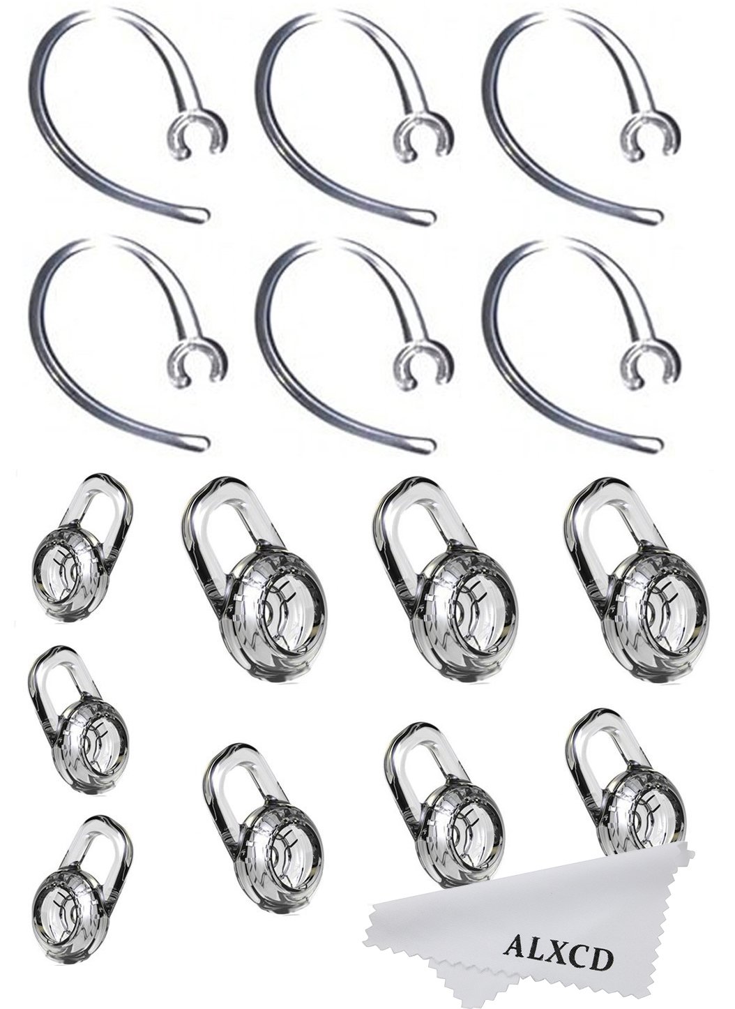 Photo 1 of ALXCD Earbud Gel & Ear Hook for Plantronics, ALXCD 9 Pcs (Small/Medium/Large) Clear Replacement Eargel & 6 Pcs Clear Ear Hook, Fit for Plantronics M155 M165 M1100 M100 M55 M28 M25 Voyager Edge (6+9)