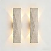 Aolyzmt 2-Pack 12.6in Japanese Style LED Wall Sconce, Natural Yellow Travertine Cave Stone Outdoor Wall Light -Waterproof 18W