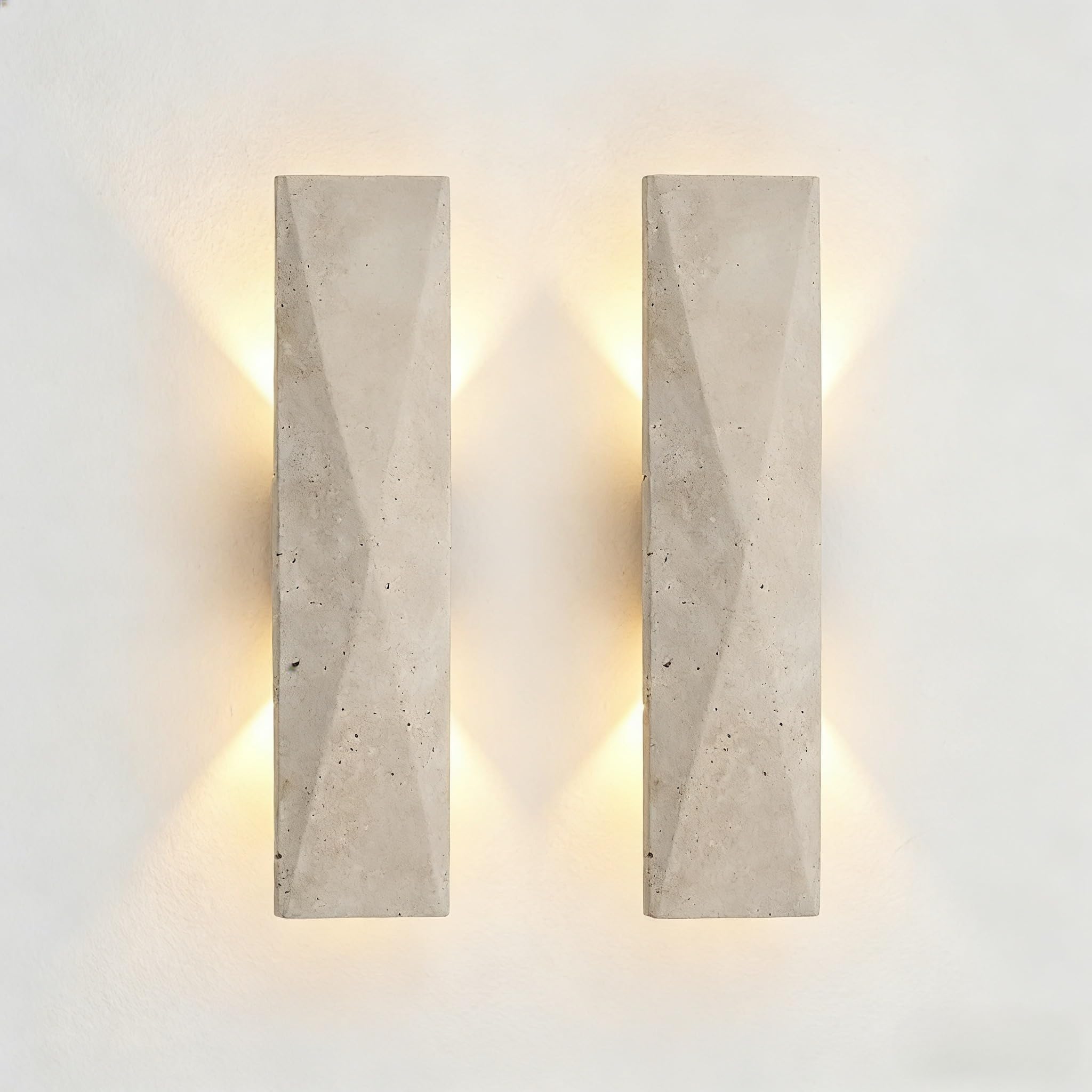 Photo 1 of Aolyzmt 2-Pack 12.6in Japanese Style LED Wall Sconce, Natural Yellow Travertine Cave Stone Outdoor Wall Light -Waterproof 18W 3000K Warm White, Global Voltage 110V-240V for Porch Living Room Bedroom?
